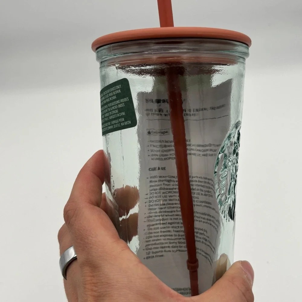 Starbucks Recycled Glass Triangle Bottom Cold Cup Brown Tumbler 16 oz Grande NWT
